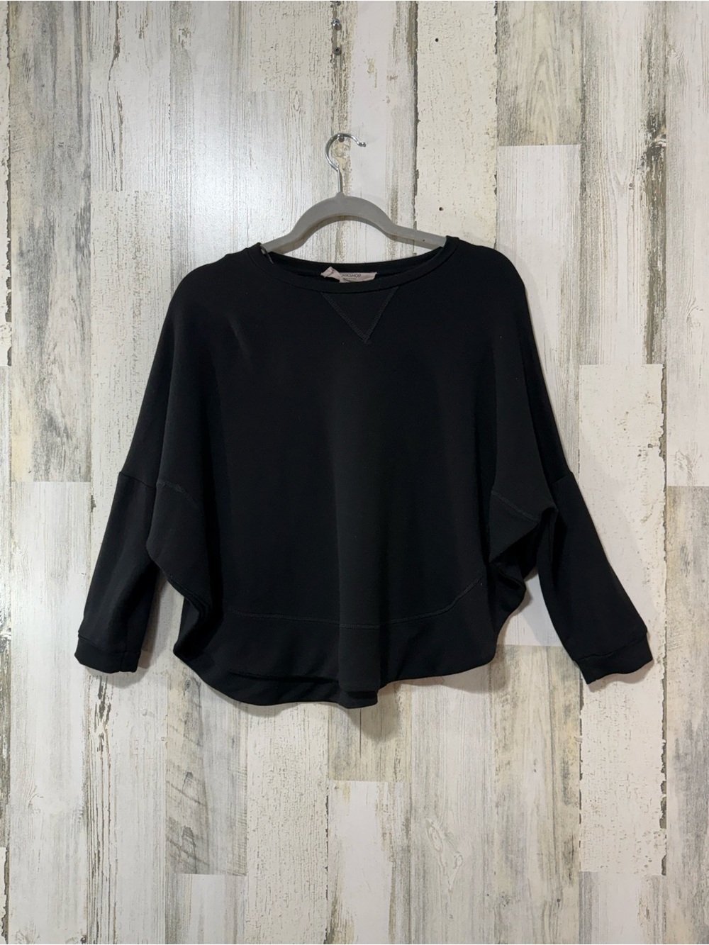 Workshop Republic Clothing Black Boxy Dolman Long Sleeve Crop Pullover